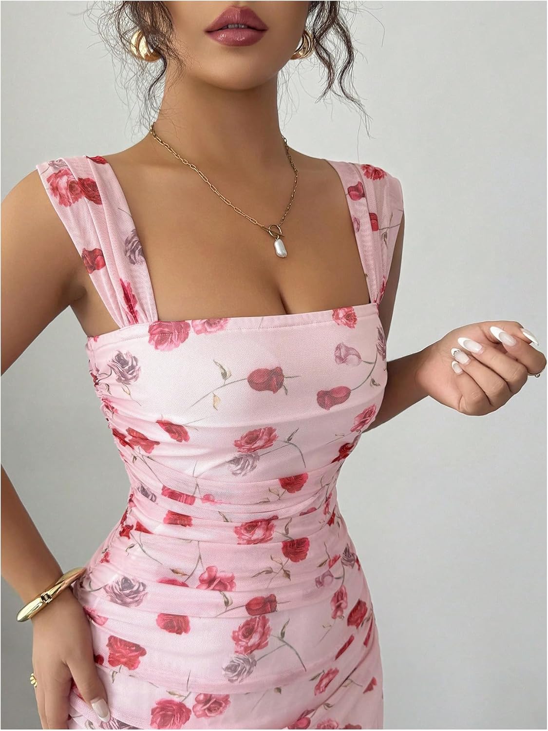 Floerns Women's Floral Ruched Maxi Dress Sleeveless Ruched Vacation A Line Long Dresses - Image 4