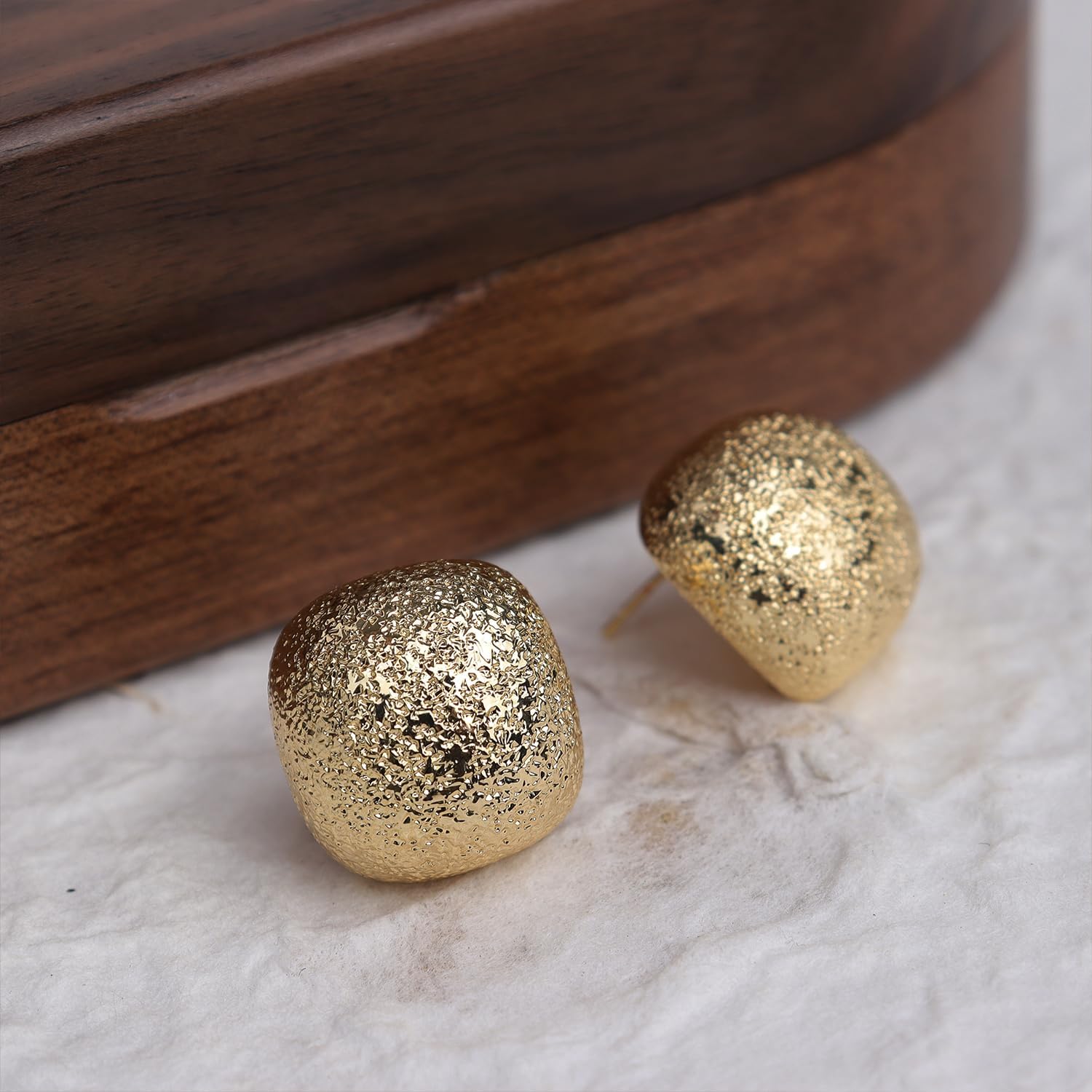 Chunky Gold Geometric Dome Stud Earrings for Women, Trendy Earing Jewelry Gift - Image 8