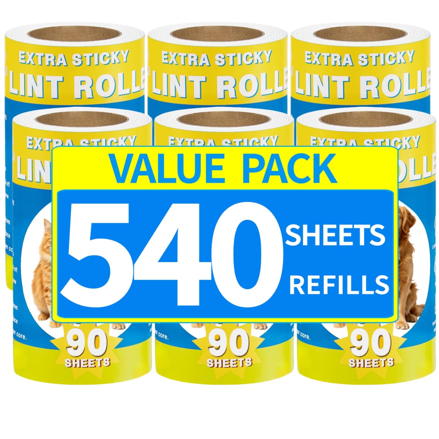 Fusselrolle Nachfüllpackungen, 540 Blatt Supplement Papierkern Geeignet für Tierhaare Staubentfernung, Ersatz Fusselrollen