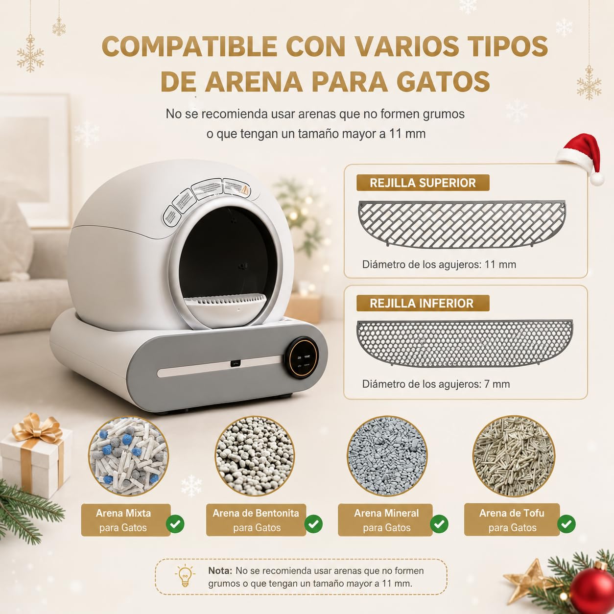 Arenero para Gato Autolimpiable 65L+9L, Arenero Inteligente Automático con Control App, Eliminación de Olores, Incluye 5 Rollos Bolsas Basura y 1 Tapete, para Varios Gatos