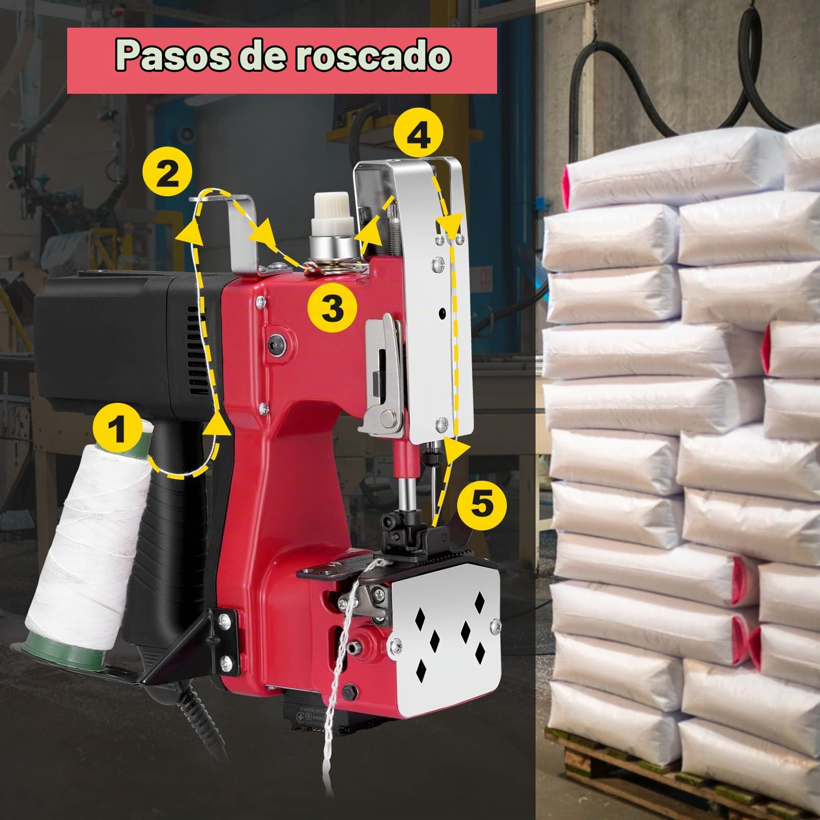 220V cosedora de sacos,2600 puntadas/minuto Máquina de coser portátil Máquina de coser más cercana Bolsa de embalaje para bolsa de plástico de papel de arroz saco de piel de serpiente