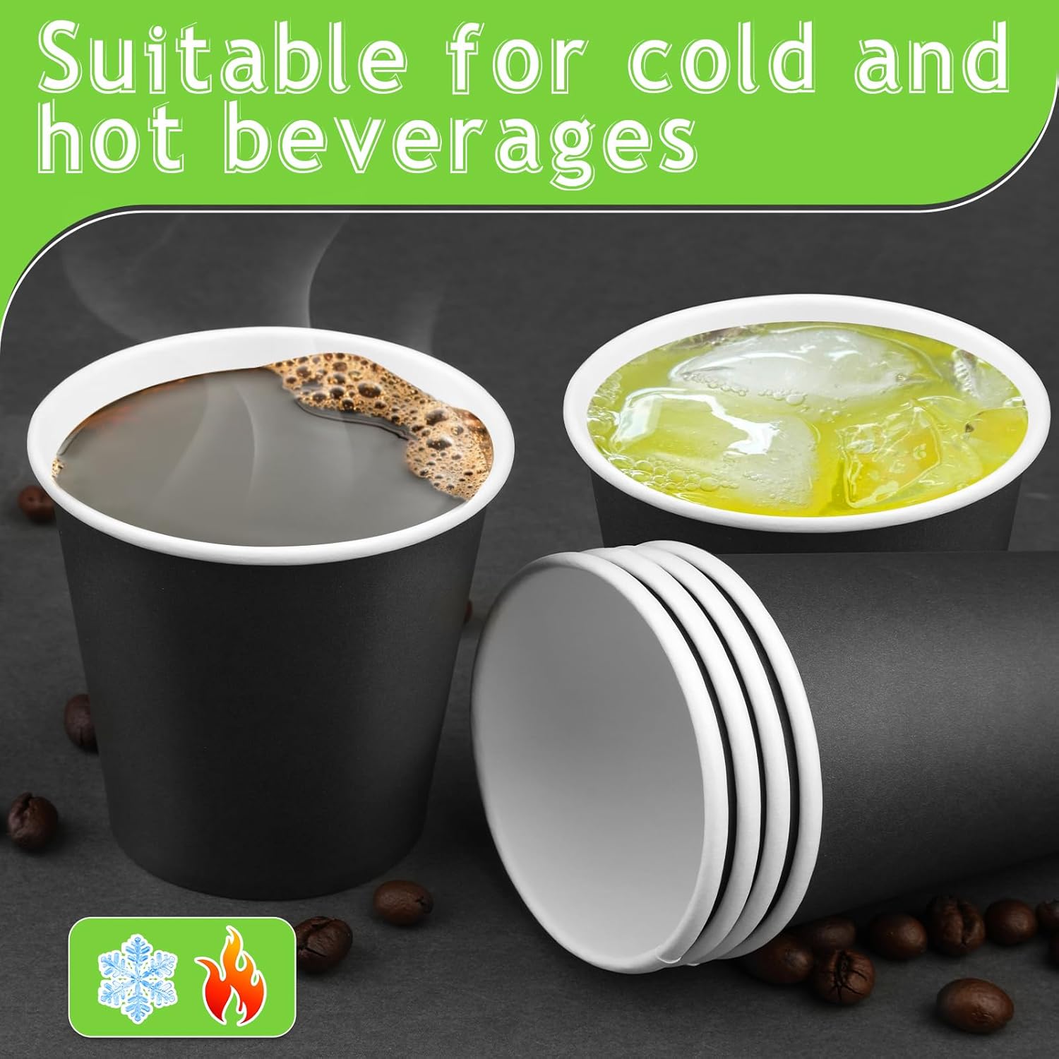 8oz Black Paper Cups,Paper Coffee Cups,Disposable Drinking Cups, Hot/Cold Beverage Paper Cups,Paper Party Cups Ideal for Hot Water(50 Pack) - Image 4