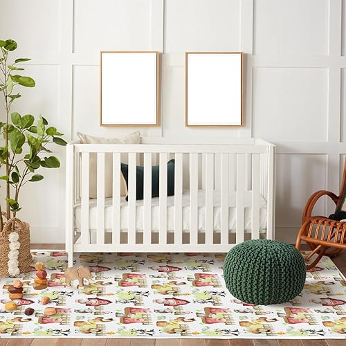 Miniatura 5 de HawSkgFub Alfombra de área de juegos de animales de granja para bebés, niños y niñas, diseño de vaca, caballo, oveja, cerdo, pollo, pato,