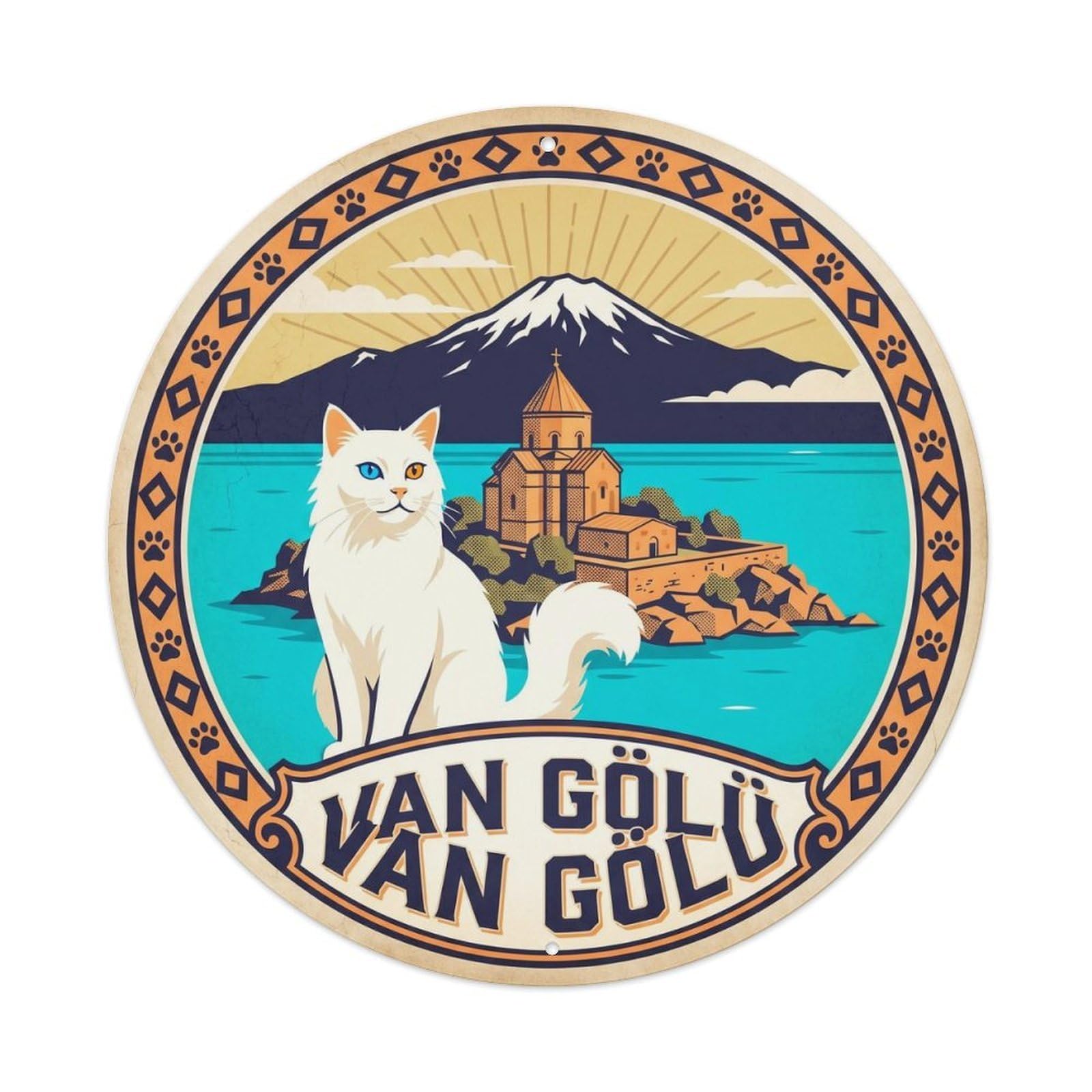 Van Lake Cat Anatolian Pet Travel Bold Color Metal Tin Sign