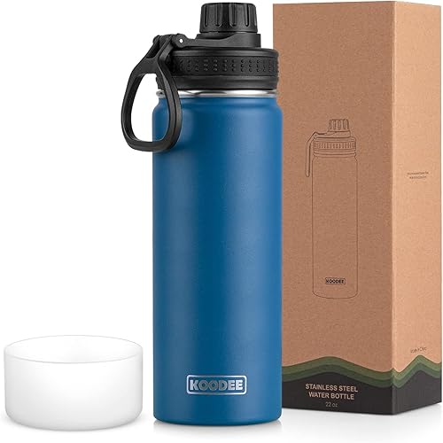 Miniatura 25 de koodee Insulated Water Bottle, 32 oz Stainless Steel Double Wall Vacuum Wide Mouth Sport Bottle with Leakproof Spout Lid (Navy) marino,Manzana Verde
