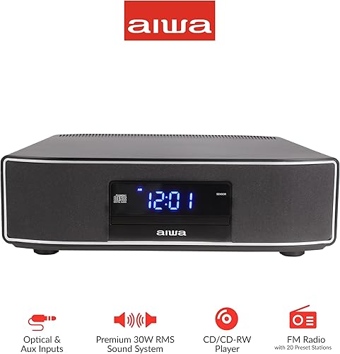 Miniatura 2 de AIWA Exos Home Speaker, sistema de sonido RMS de 30 W premium con reproductor de CD, conectividad Bluetooth, radio FM, entrada digital óptica,