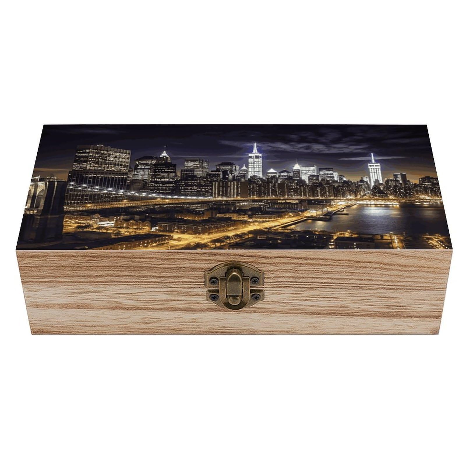 LPAGBCNU Wooden Jewelry Box Keepsake Storage Organizer New York Night Handmade Wooden Box for Storing Jewelry Coins Tartot Cards Small Treasures