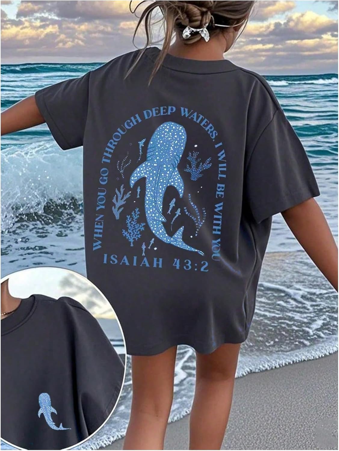 Girl's Letter Animal Graphic T Shirt Short Sleeve Crewneck Oversized Vacation Tops - Image 2