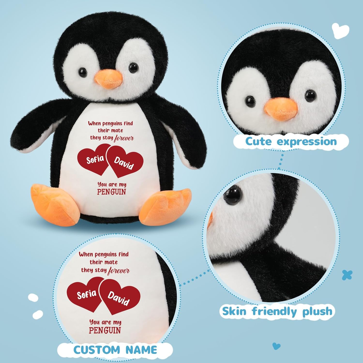 Custom Penguin Plush Gift for Her Him, Personalized 13.8" Penguin Stuffy, Anniversary Wedding Gift for Couples - Image 4
