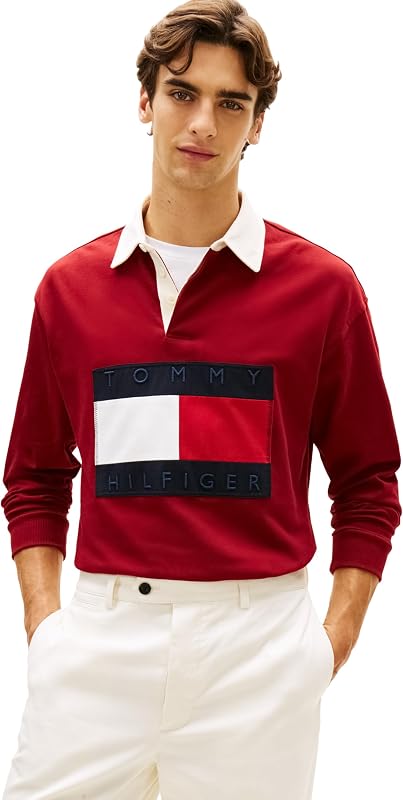 Men's Medium Weight Pullover Rugby Sweatshirt With Embroidered Flag Logo
