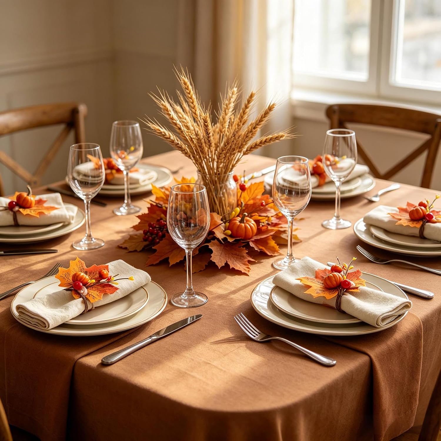 Thanksgiving Napkin Rings,Pumpkin Maple Leaf Fall Table Decorations