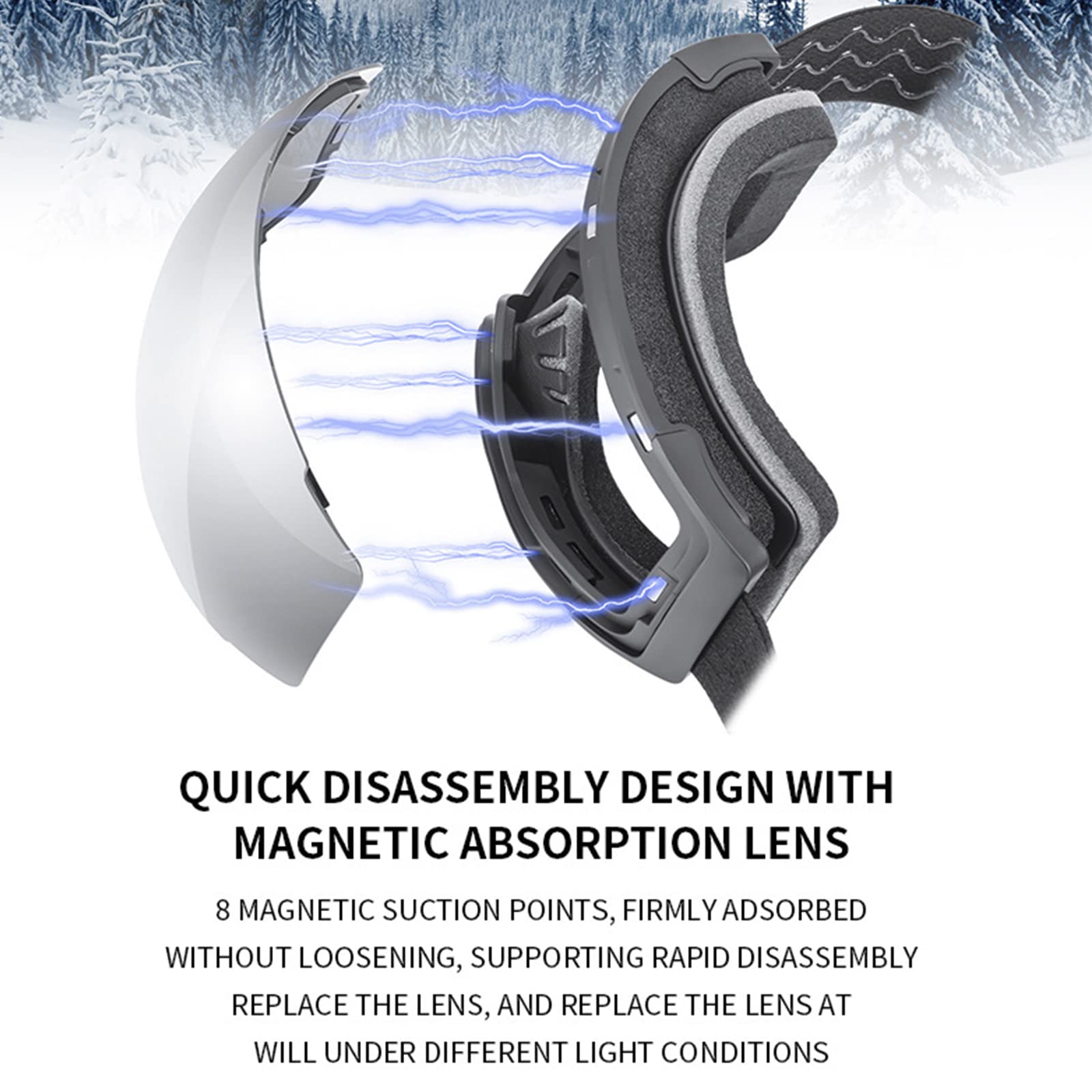 Gafas de Esquí OTG para Hombre Mujer, Anti Niebla 100% Protección UV Máscara Snowboard, Esféricas Grandes Gafas de Nieve con Lentes Magnéticas Intercambiables