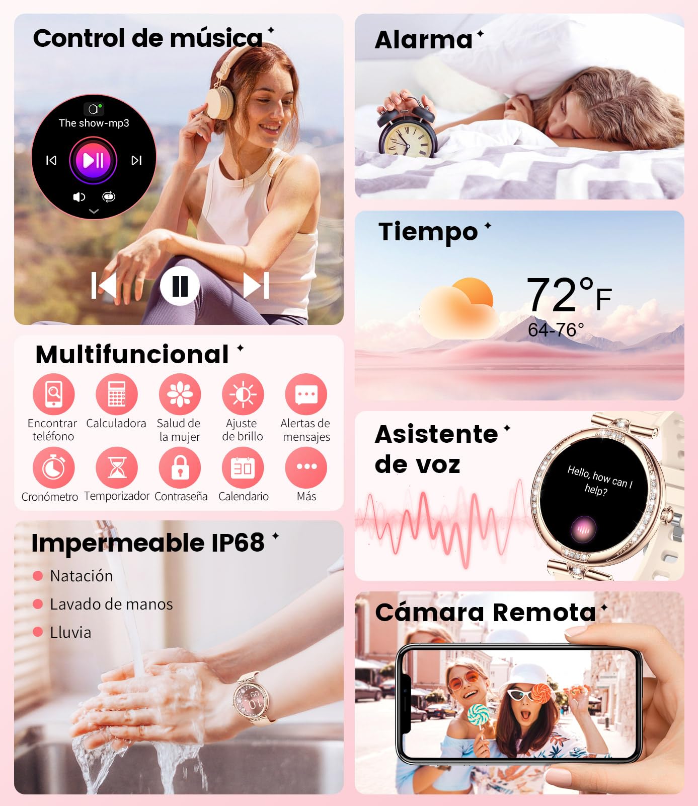 LIGE Smartwatch Mujer Bluetooth Llamadas para Android iOS Diamante Oro Rosa Acero Reloj Inteligente para Mujer 1,19'' AMOLED,Frecuencia cardíaca/Monitor de sueño, podómetro, calorías,100+ Deporte
