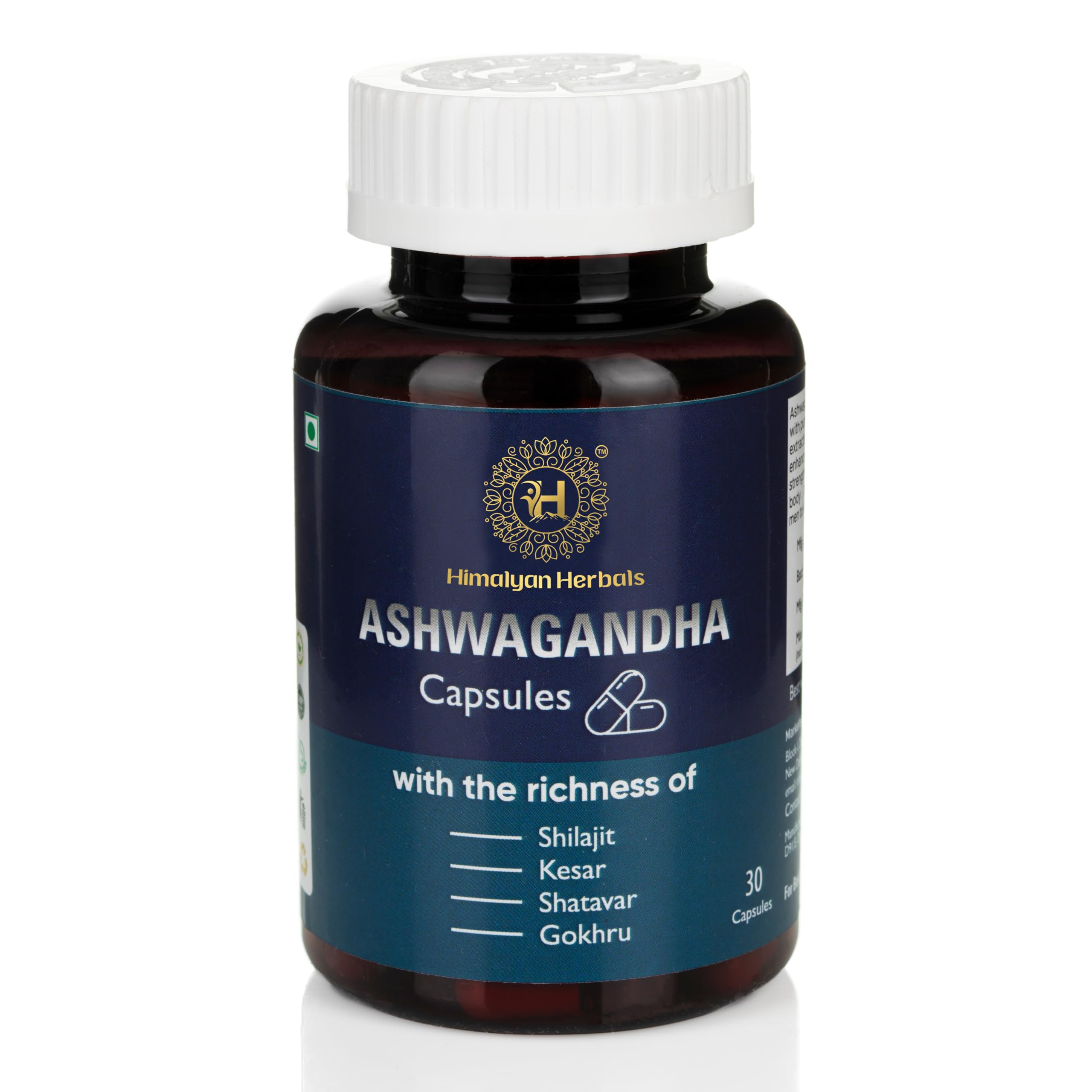 Himalyan Herbals Pure Ashwagandha Capsules for Men – 500mg Original Ashwagandha with Kesar, Shilajit, Gokhru, Safed Musli & Shatavari – Boosts Energy, Strength, Immunity & General Wellness – 30 Veg Capsules, Natural & Safe