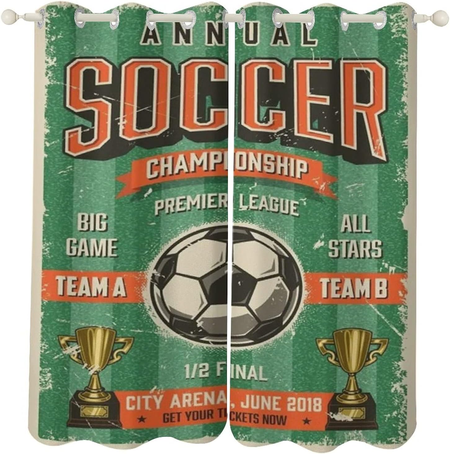 遮光 遮熱 遮光カーテン サッカーの活版印刷のビンテージスタイル 遮熱・保温・形状記憶 幅270cm&times;丈244cm