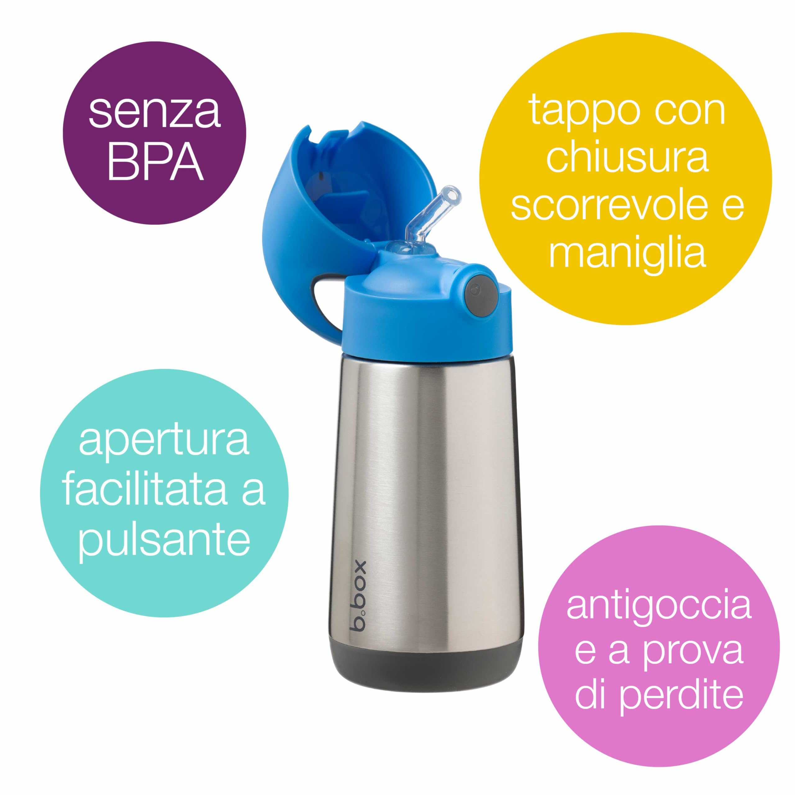 b.box Borraccia Termica | Borraccia Bambini in Acciaio Inossidabile a Doppia Parete | Mantiene le Bevande Fredde Fino a 8 Ore, Calde fino a 6 Ore | 350 ml