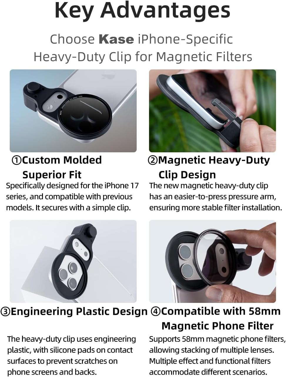 Kase 58mm Smartphone Magnetic Filter Compatible with iPhone 16 15 14 (Anti-Laser)