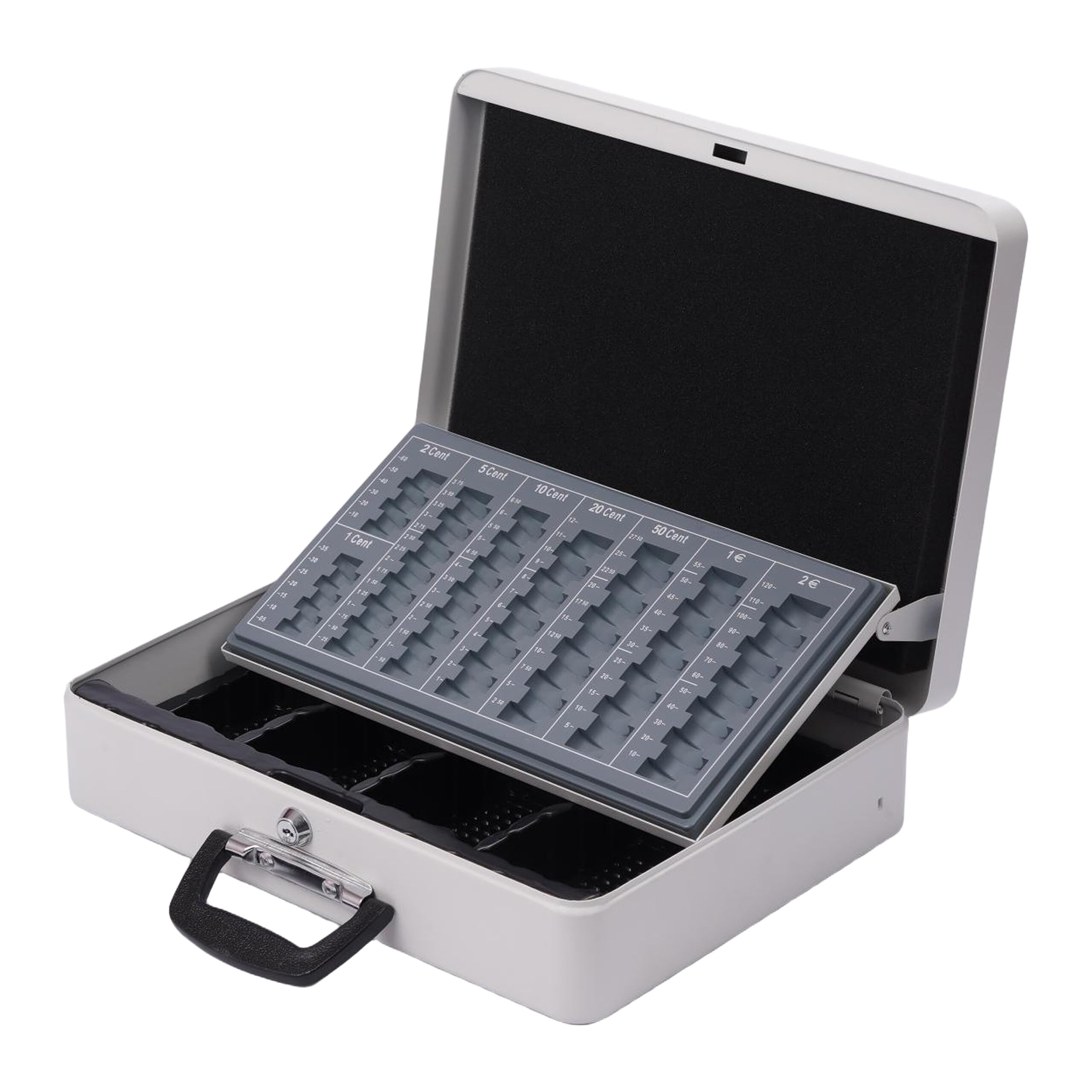 Cassetta portadenaro Relaxdays, con Serratura, Scomparti per Monete e Banconote, HxLxP: 10x37x28 cm, Ferro, Bianca