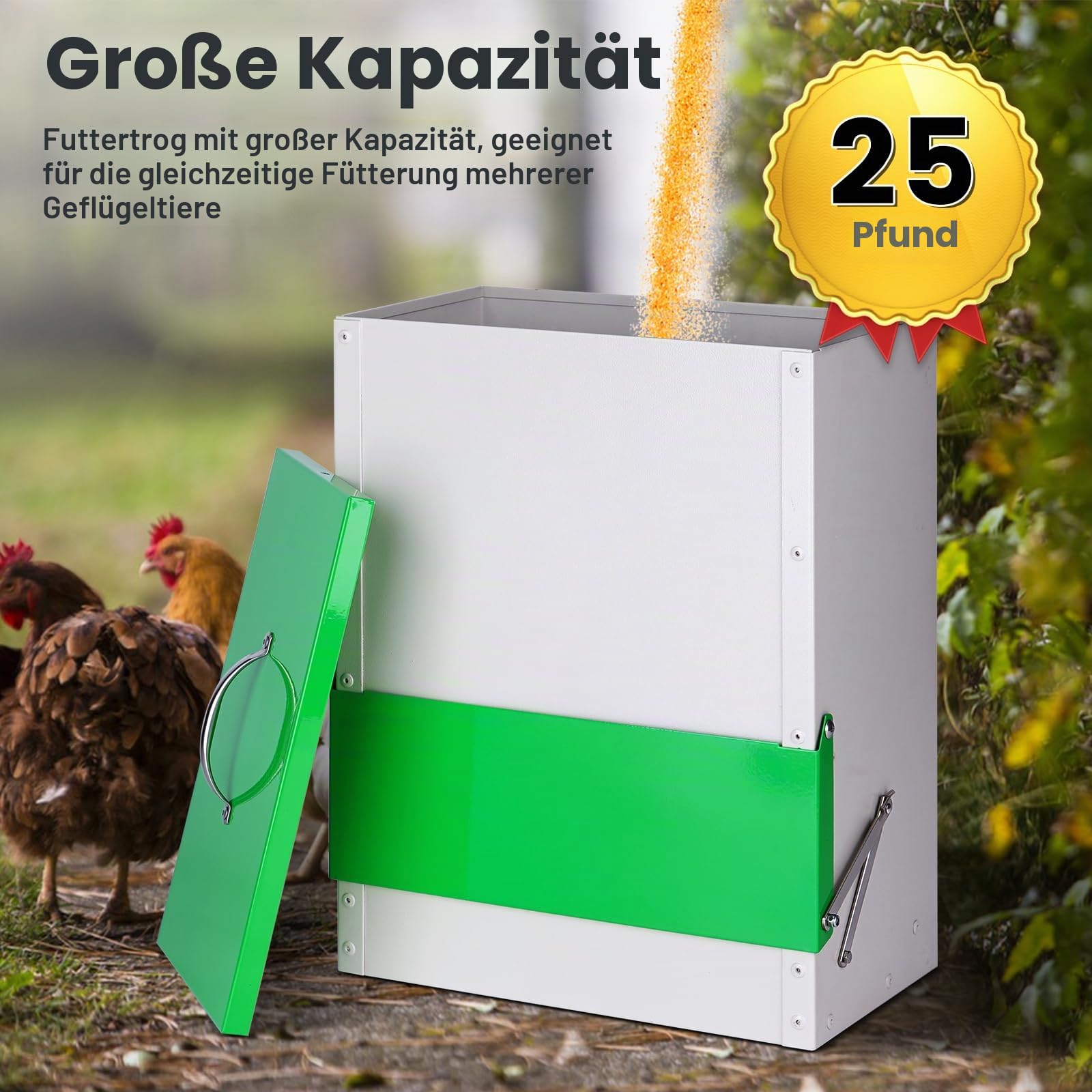 Futterautomat Hühner 11Kg für Hühner, Enten & Wachteln im Außenbereich