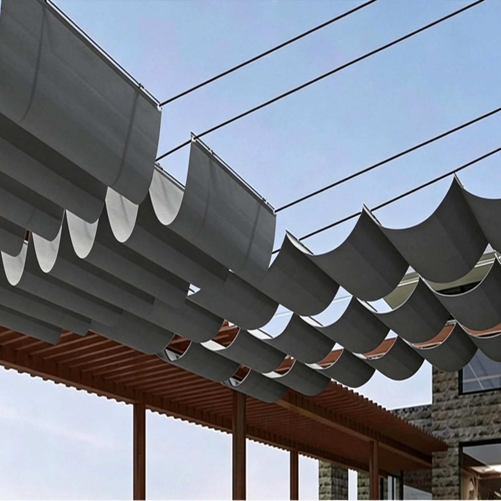 Voile d'ombrage rectangulaire wave gris foncé 1.3x4.6m avec œillets pour structure de pergola