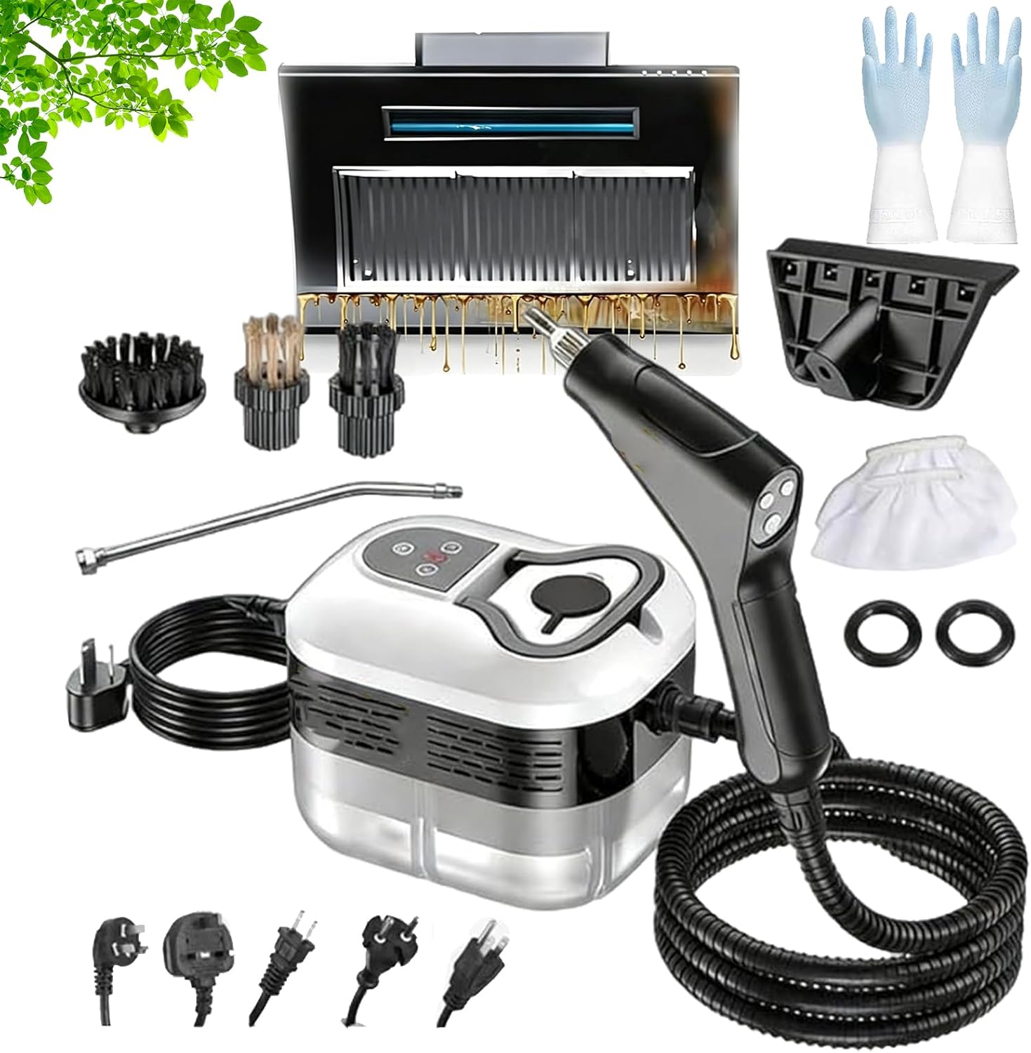 2500w Handheld High-Temperature Pressurized Steam Cleaner, Portable Handheld Steam Cleaner, Steamer 2500 Watt, with Brush Heads for Kitchen, Bathroom, Furniture, Car, Window (Digital model - White)