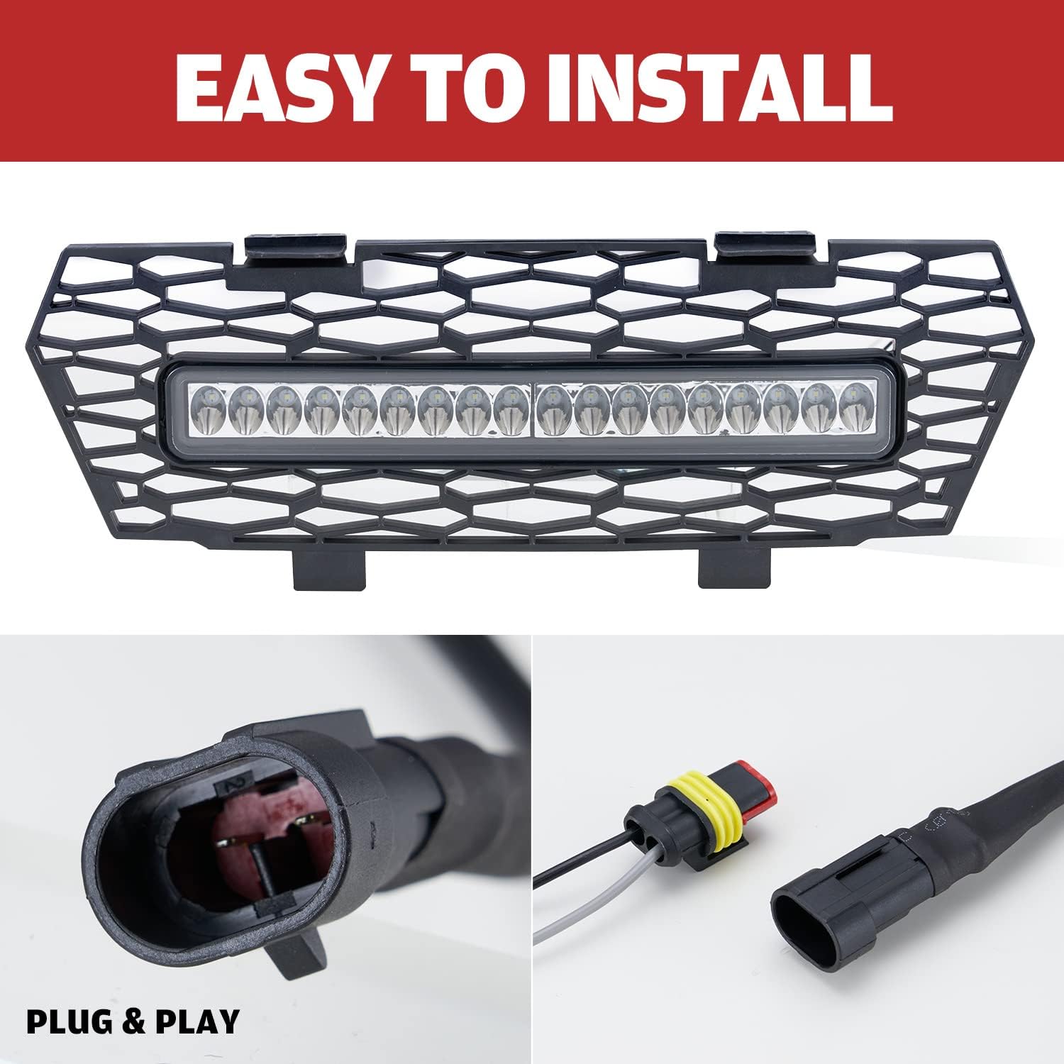 HAKA TOUGH General Front Grill With Light for 2016 2017 2018 2019 2020 2021 2022 Polaris General 1000/4 1000 Accessories 2016-2024, Black Mesh Grille with LED Light Bar