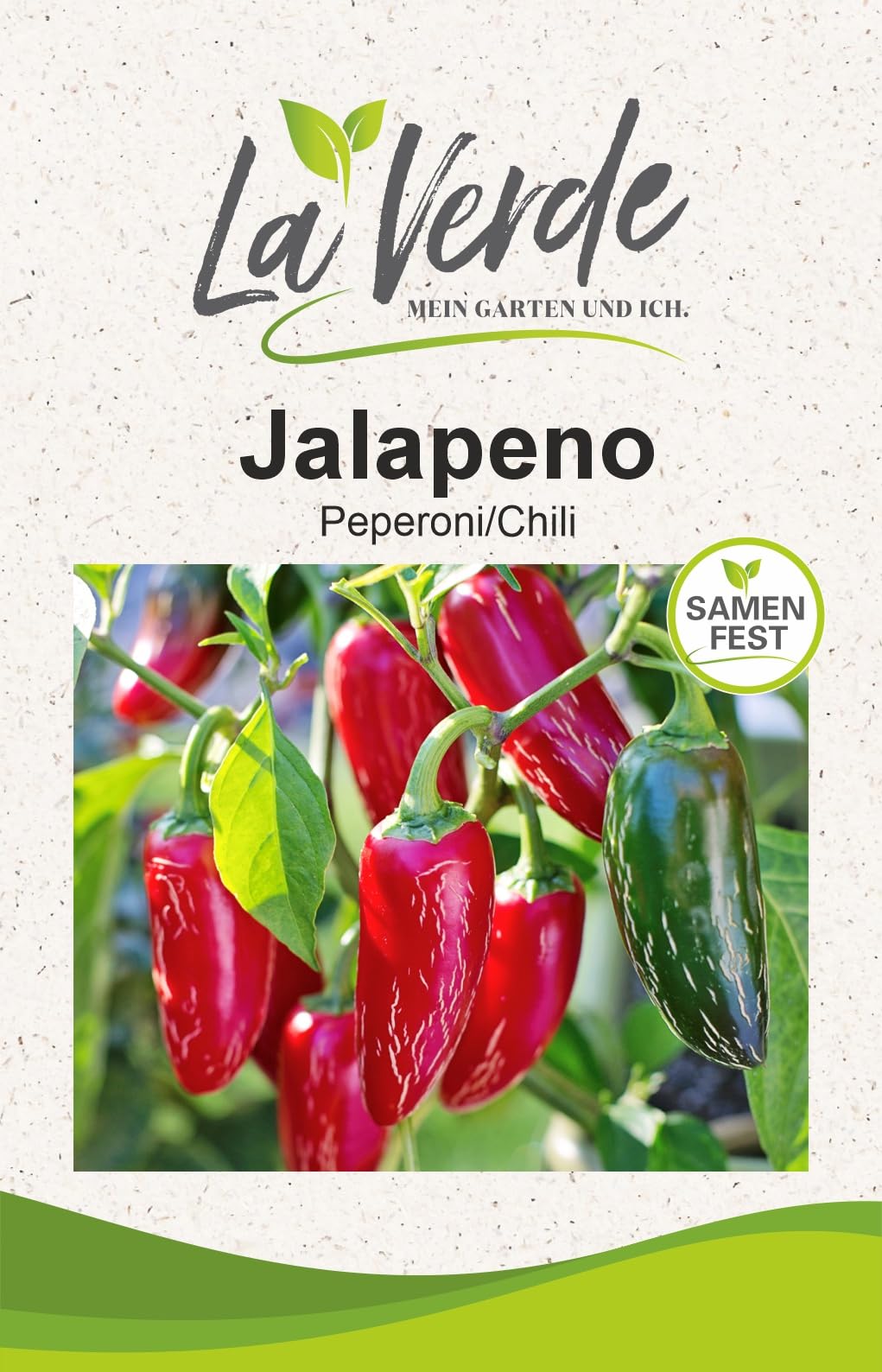 La Verde MEIN GARTEN UND ICH. Jalapeno Peperoni Samen für ca. 8–10 Pflanzen, mittelscharfe Chili, fruchtig-würzig, Saatgut ohne Gentechnik