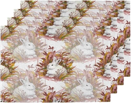 Rabbit Cute Pattern Placemats Set of 4 Table Mats Washable Placemat Waterproof Place Mats for Party Home Dining Table Decor 18x12 in