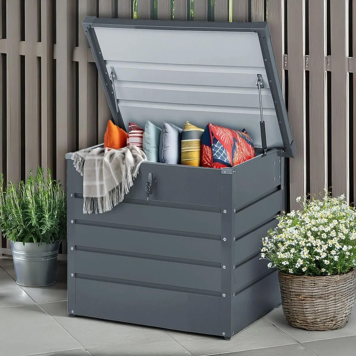 Divit Outdoor Metall Aufbewahrungsbox AB2 Gartentruhe verschließbar 200 Liter - Grau