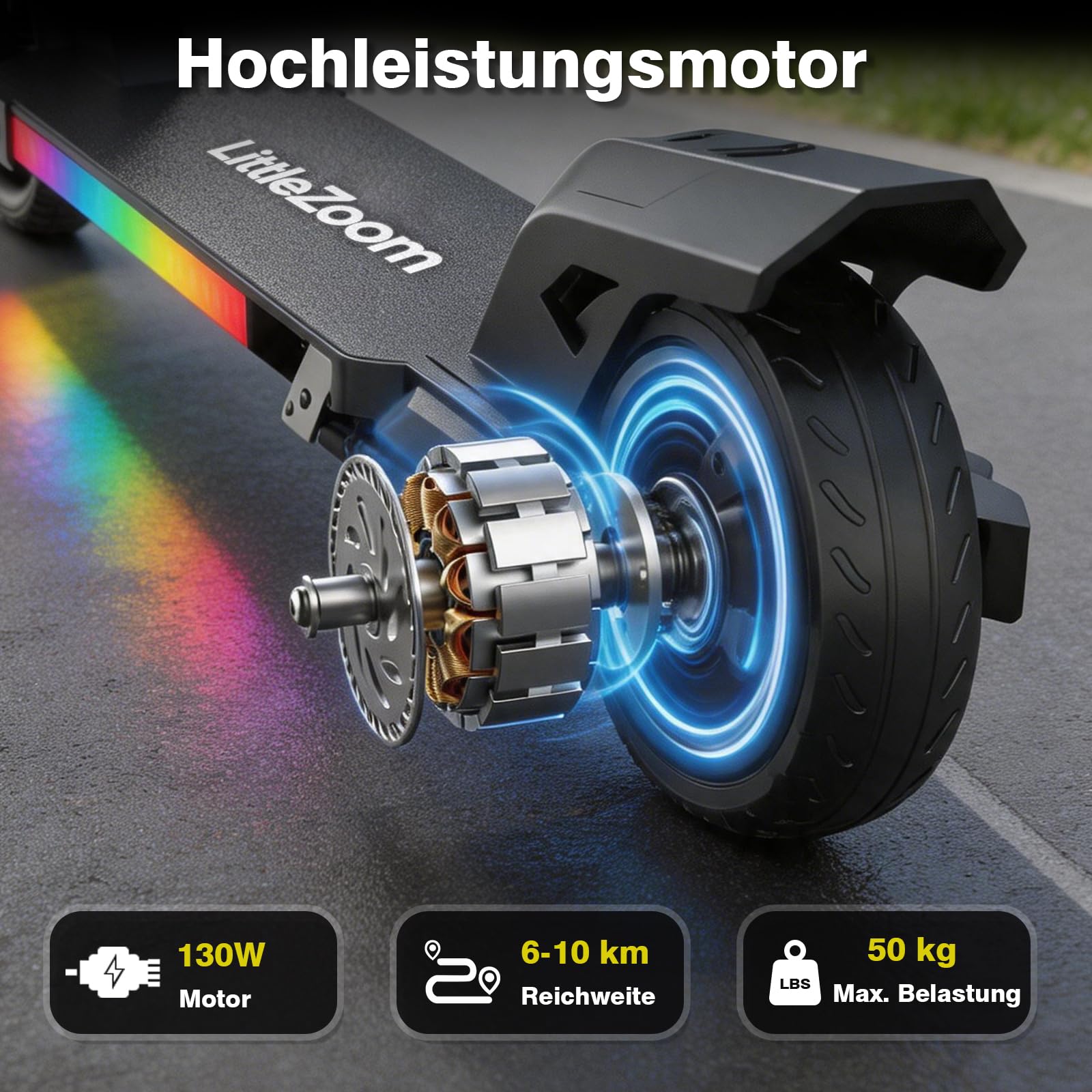 T1 E Scooter Kinder 6-12 Jahren, Bunte Regenbogenlichter, 5/10/15 km/h, 10KM Reichweite, LED-Anzeige, Faltbar, Elektroroller Faltbar für Kinder, Geschenk für Jugendliche