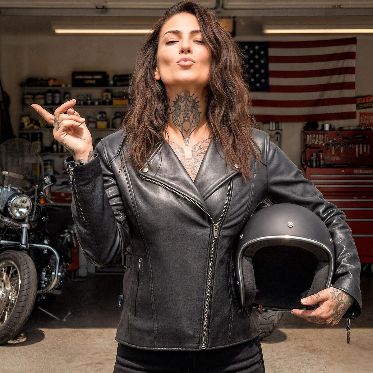 Hot Leathers JKL1032 Ladies Black Leather Jacket with Vented Side Snaps-Black-Large