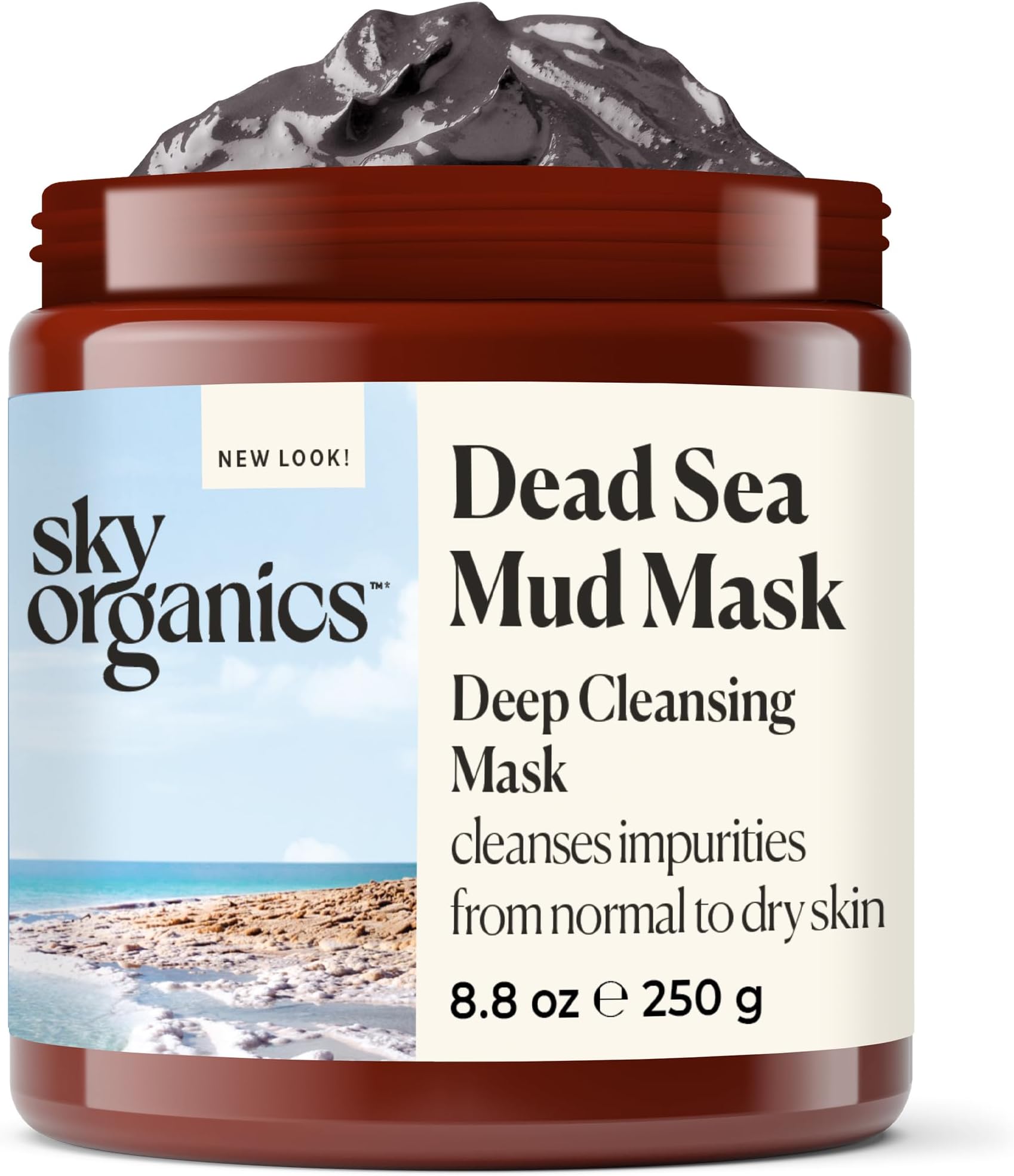 Sky Organics Dead Sea Mud Mask for Face, Deep Cleansing Mask with Shea Butter & Aloe Vera, Cleanse Away Impurities and Leave Skin Feeling Clean & Refreshed, Suitable for Normal to Dry Skin, 8 fl. Oz.