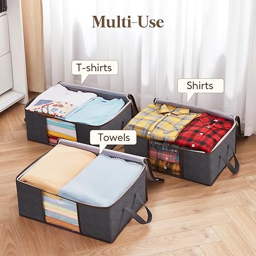 Miniatura 15 de Lifewit Paquete de 6 contenedores de almacenamiento de ropa con tapas, bolsas de almacenamiento plegables para mantas con cremalleras, ventana Gris