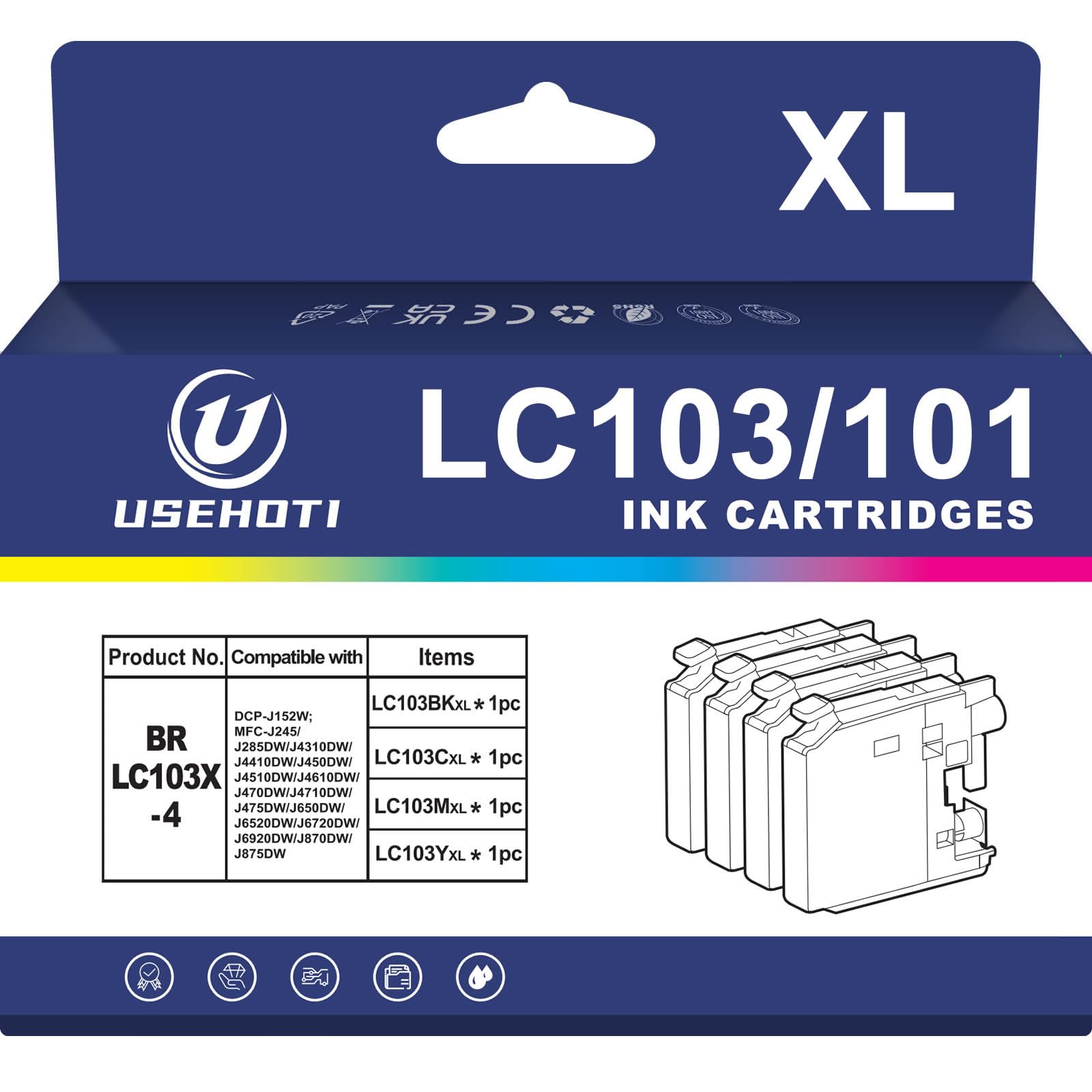 View 1 of ***MISSING BLUE INK*** USEHOTI Compatible LC103 Ink Cartridges