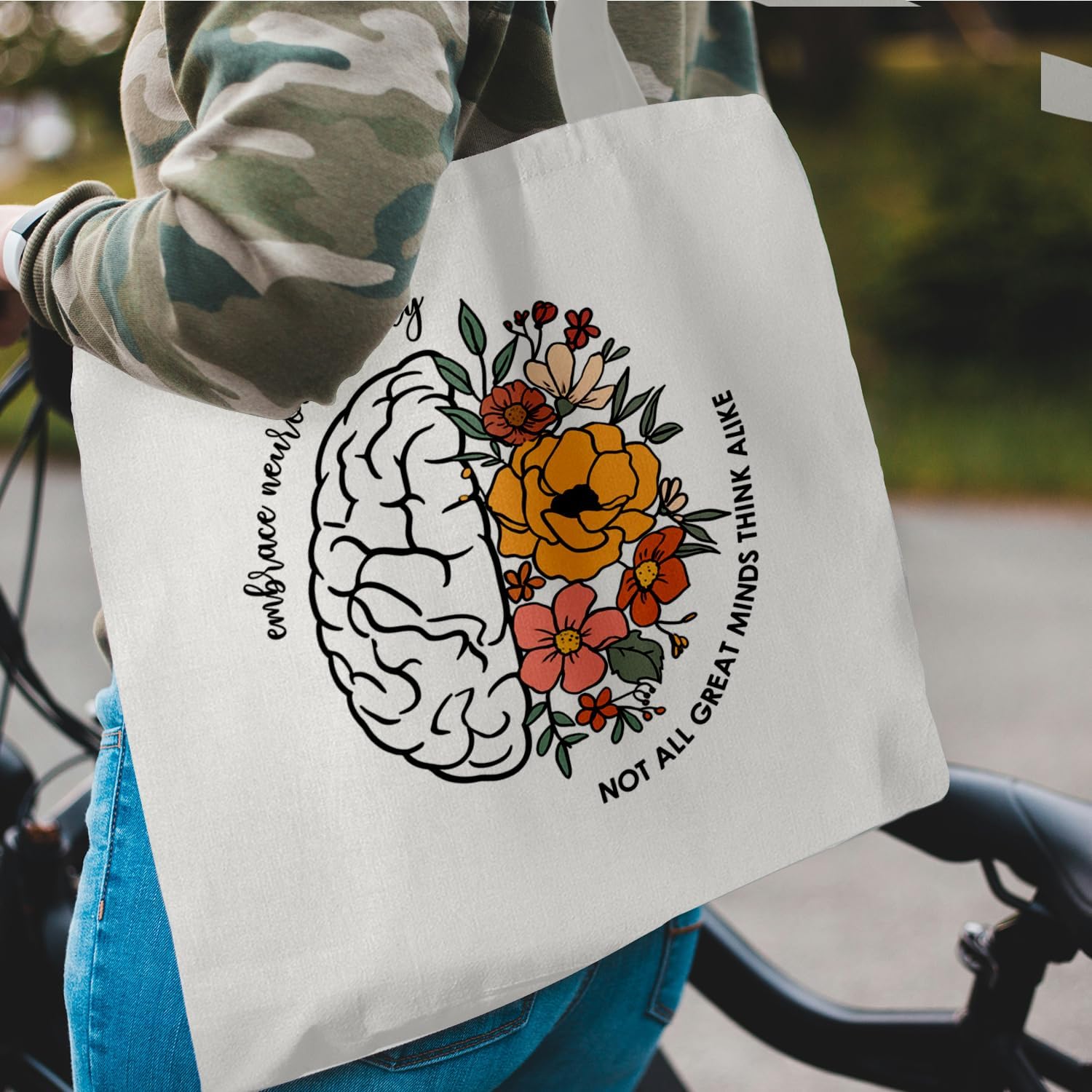 Inspirational Neurodiversity Tote Bag, Autism Awareness Floral Canvas Tote Bag for Women, Mental Health Gifts for Women, Special Education Teacher Gifts, Reusable Grocery Bags Shopping Bags - Image 5