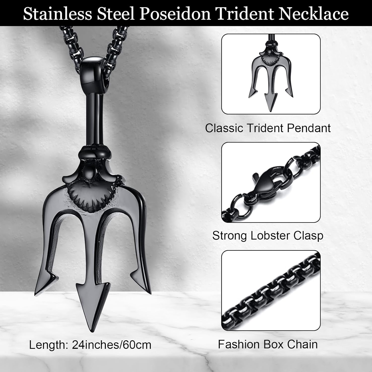 Hisatan Poseidon Trident Pendant Stainless Steel Ancient Greece Amulet Necklace for Men, Gift for Sailor - Image 2