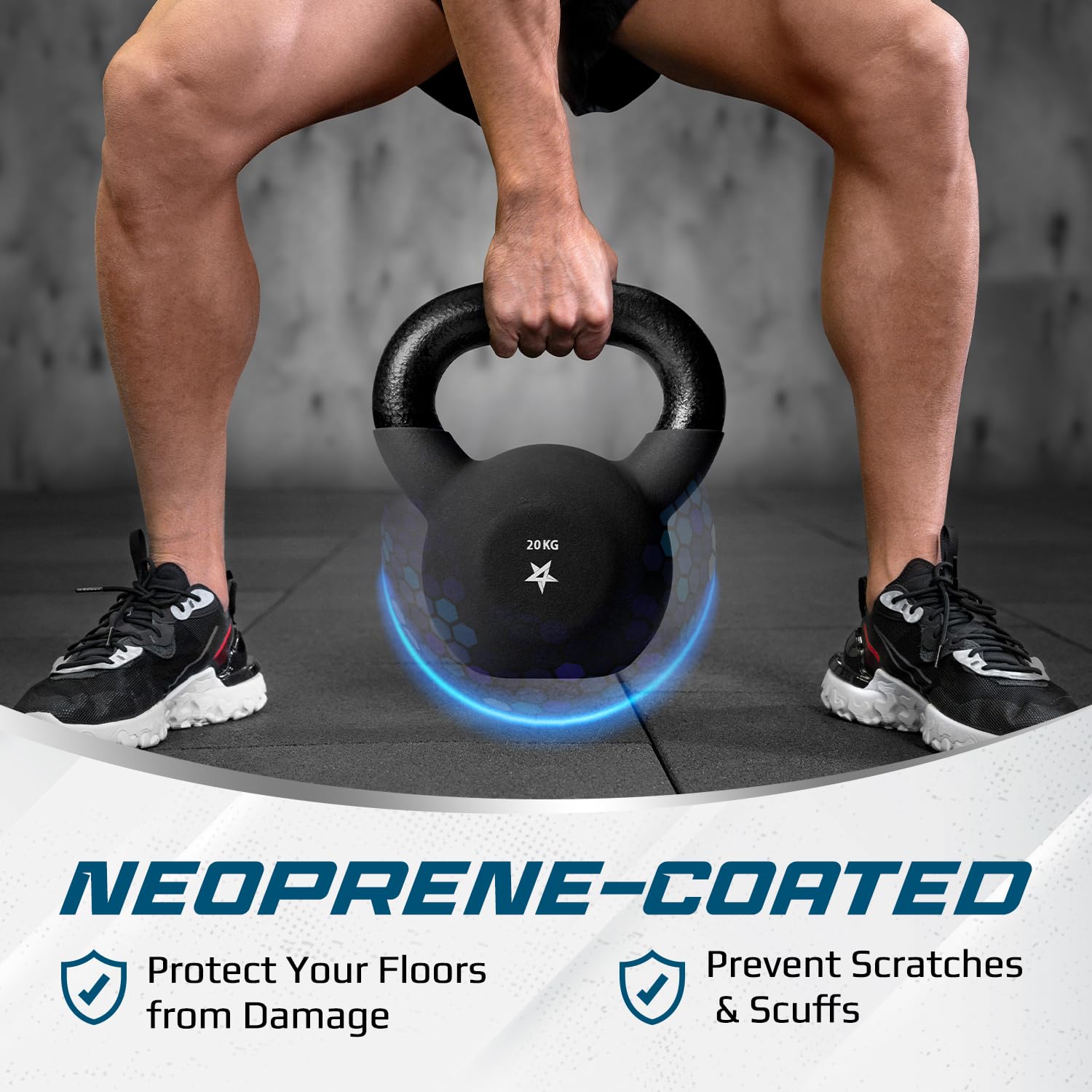 Yes4All JENR Kettlebell ciężarki z powłoką neoprenową, do treningu siłowego, 20 kg, czarne
