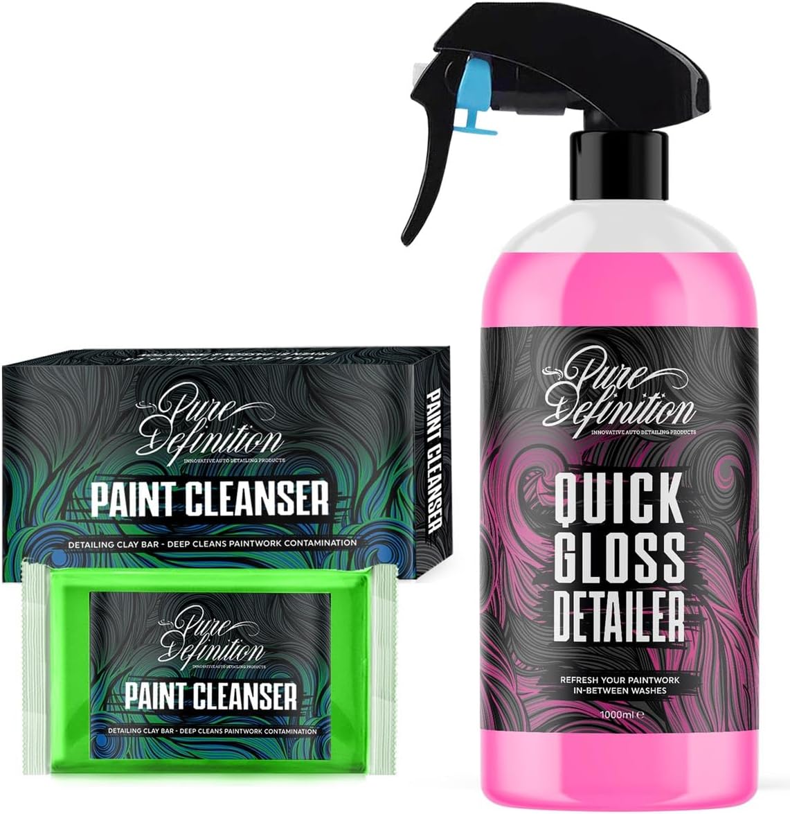 Car Clay Bar Kit, Fine Grade Claybar Block & Detail Lube Spray, Auto Detailing - Pure Definition (1000ml + 100g clay bar)