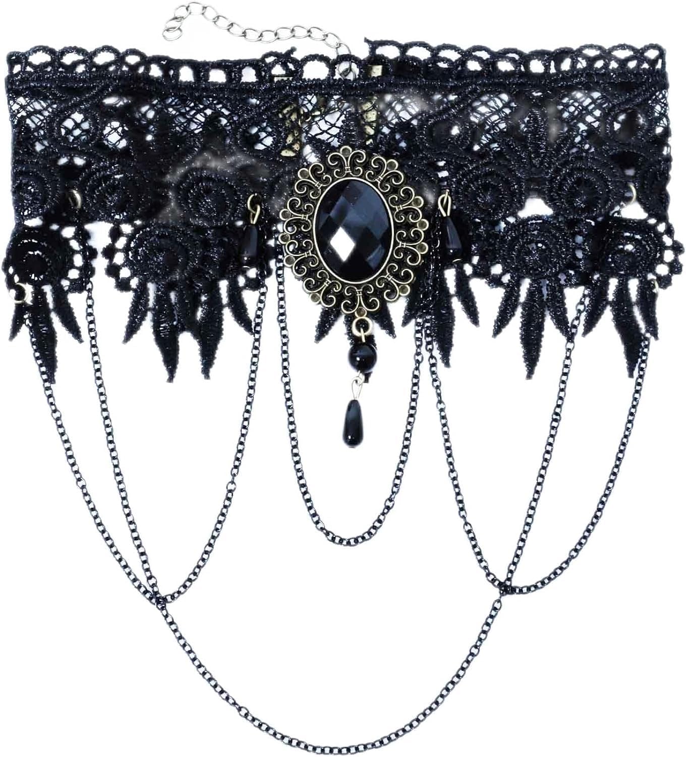 Collare Girocollo Gotico In Pizzo Nero Con Strass - LYQNIHOB