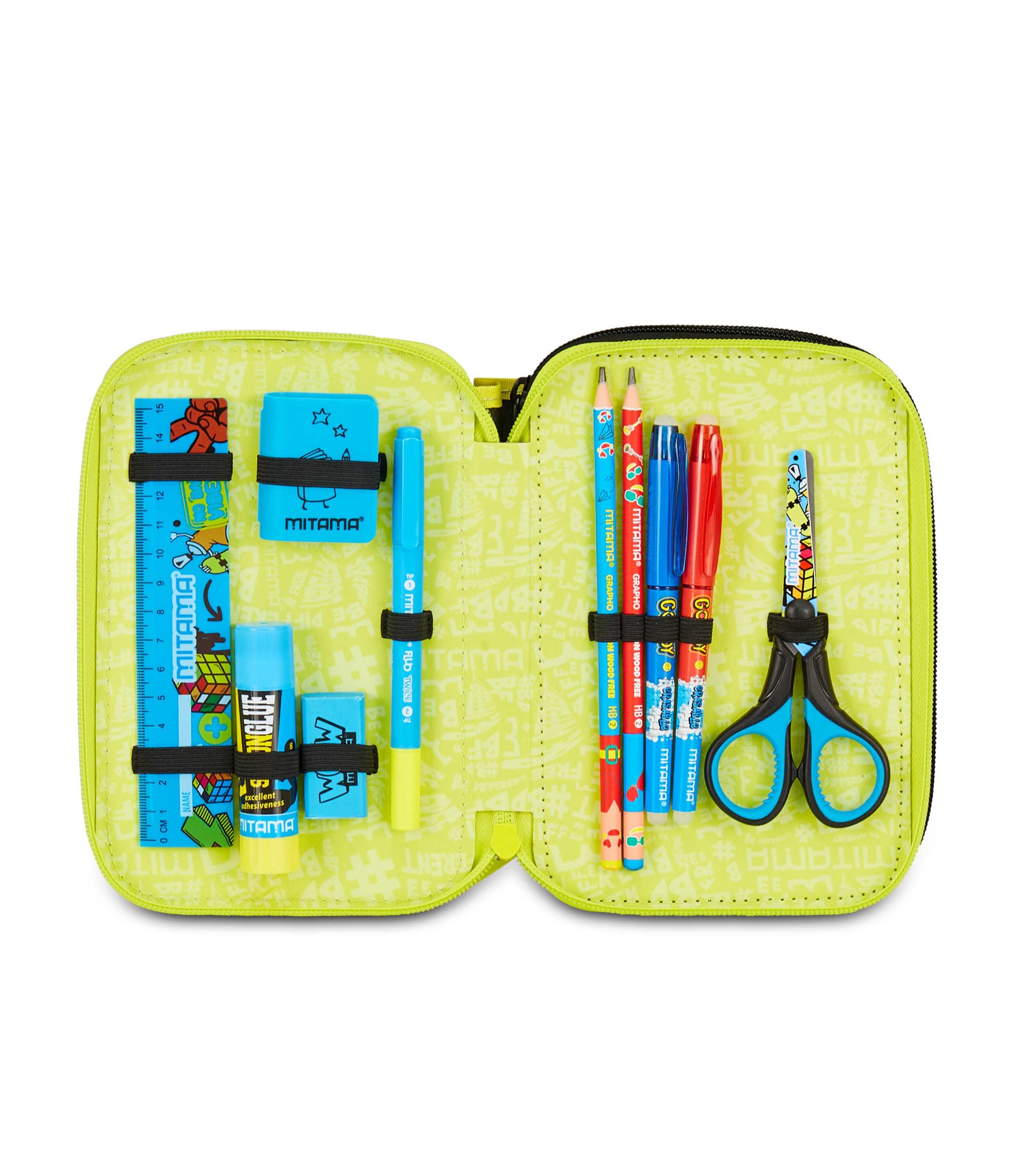 Mitama Astuccio Scuola 3 Scomparti, SUPER TRIPLO FLASH, Contenuto 47 pz, Completo di Matite, Pennarelli, Portapenne Scuola Elementare Bambino