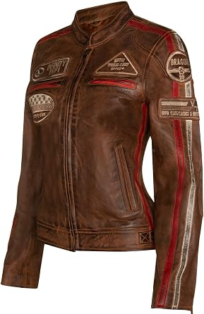 Infinity Leather Women's Leather Biker Casual Racing Moto Badge Jacket