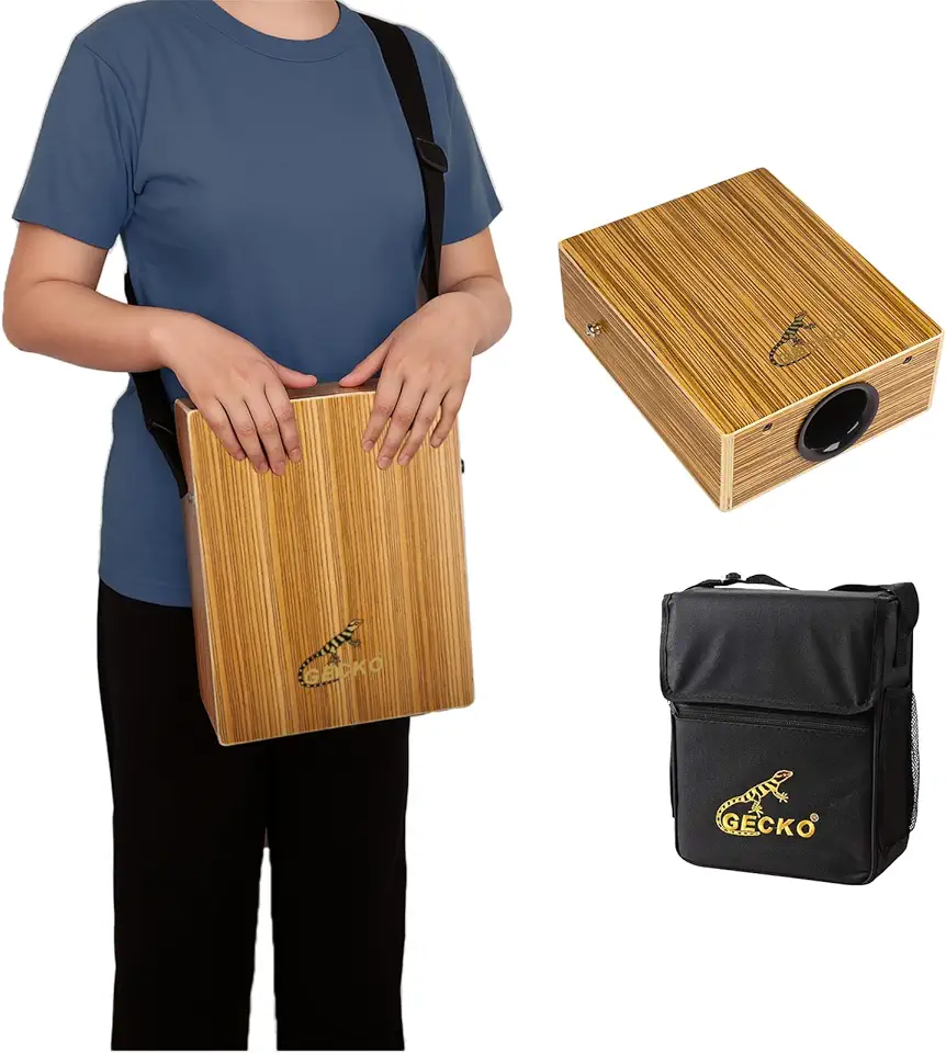 GECKO Caixa de cajon de viagem, caixa de percussão de madeira, instrumento musical, caixa de tambor básico, tambor com bolsa de transporte