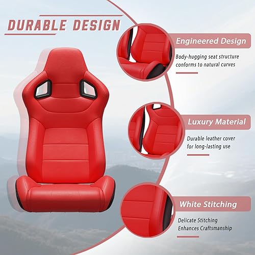 Miniatura 26 de 2 piezas de asientos universales de carreras con deslizadores de doble bloqueo, 1 par de asientos de cubo de cuero PVC con dos almohadas de Negro