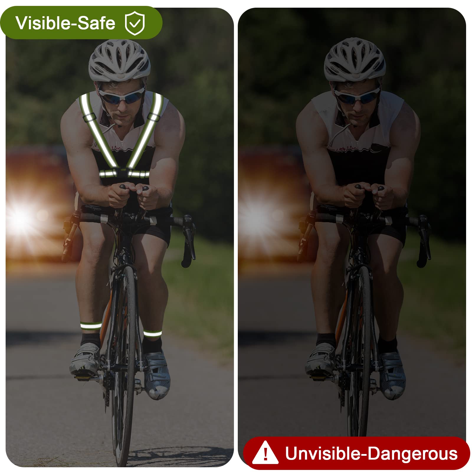 LUZOON Kamizelka Ratunkowa,Kamizelka ostrzegawcza, Kamizelka ostrzegawcza na rower,do biegania jazdy na rowerze, wędrówek, jazdy na motocyklu (2 kamizelki + 4 paski)