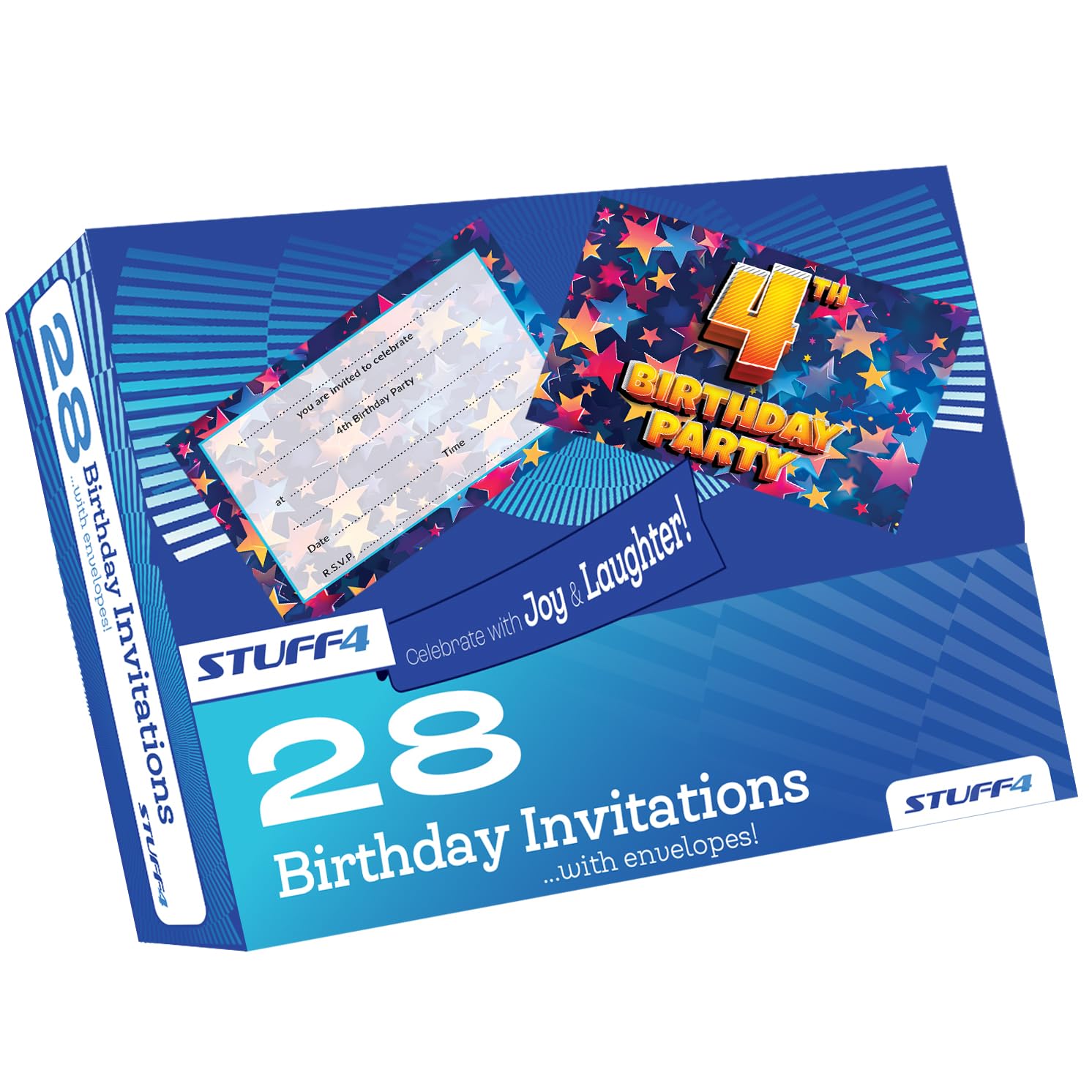 4th Birthday Party Invitations Kids, Celebration Stars 28 Pack - Image 3