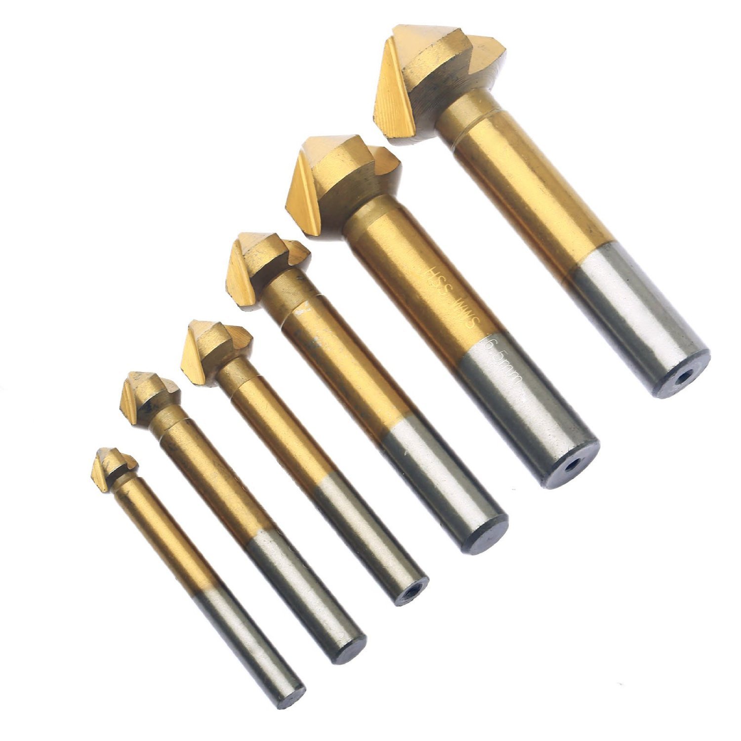 CSLU-Tool 6 Pcs 90 Degree 3 Flute Titanium HSS Chamfer Chamfering Cutter Drill Bits End Mill Countersink