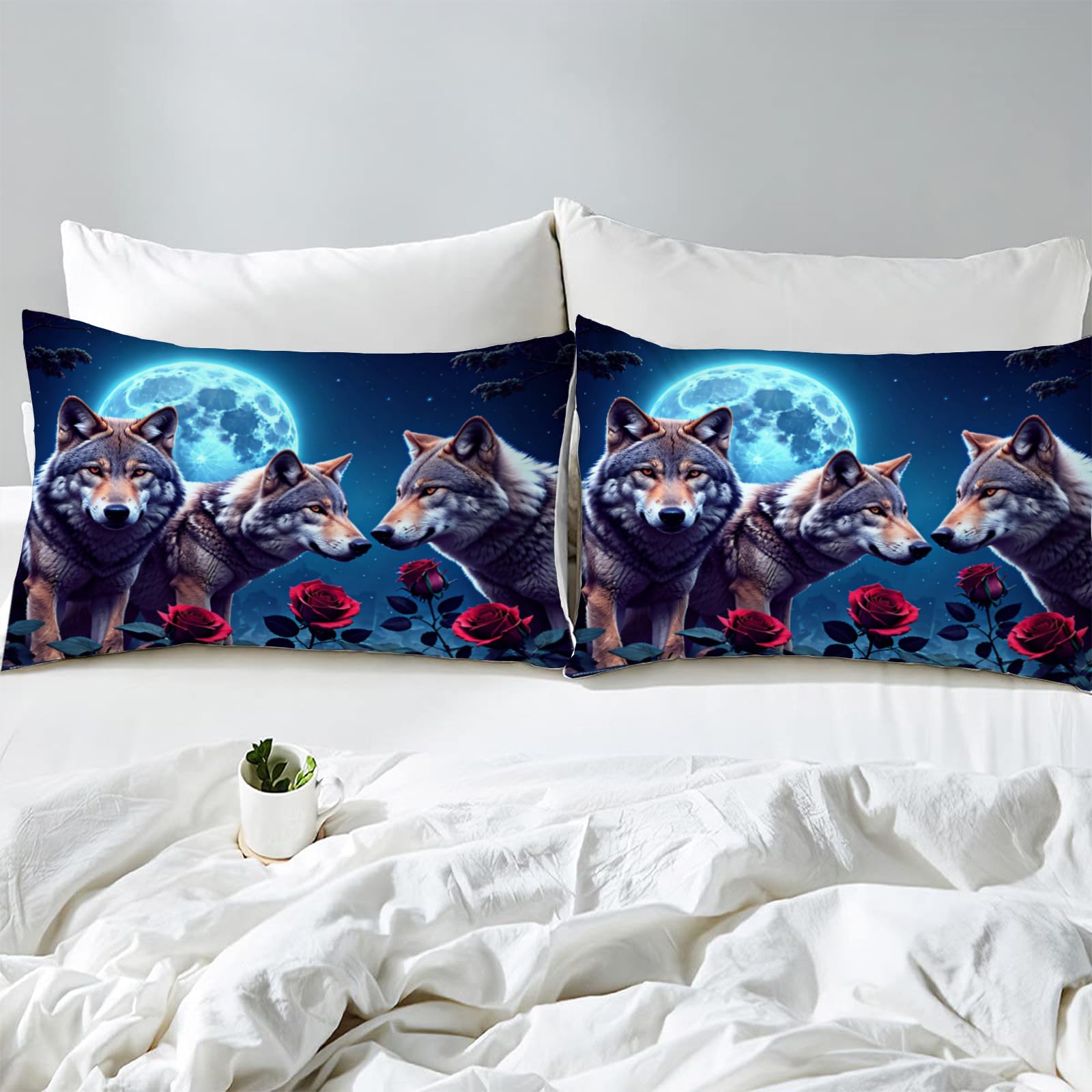 Wolf-Bettwäsche-Set 3-teilig Für Doppelbett – 3D-Wildtier-Druck, Tiefe Taschen, Mikrofaser, Waschbar
