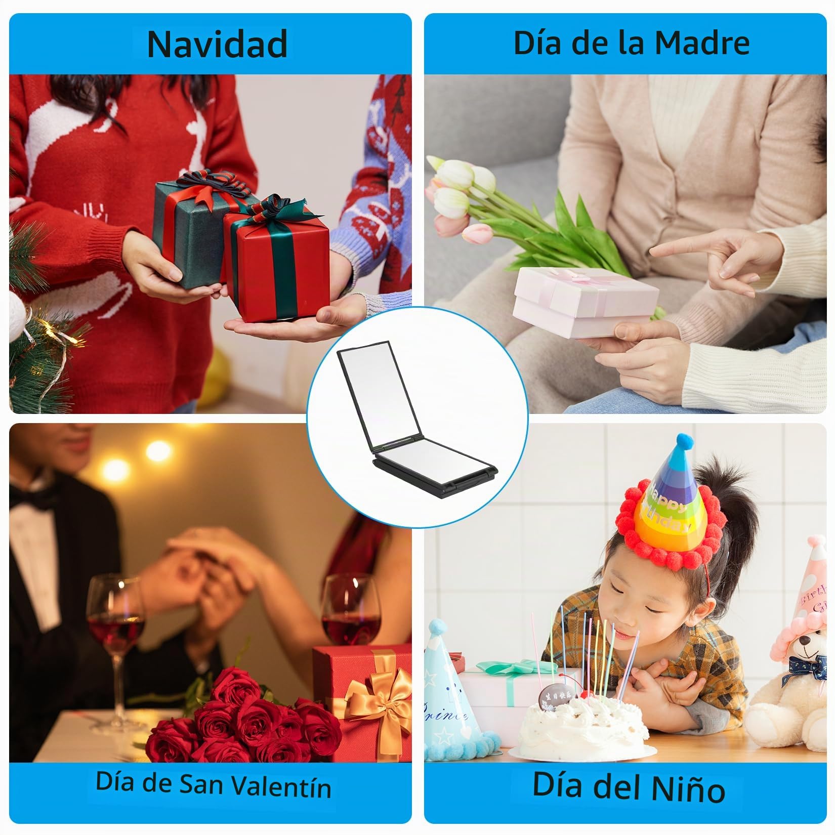 Espejo 360 Grados, 4 Vías, Plegable, Portátil, para Viajes y Belleza