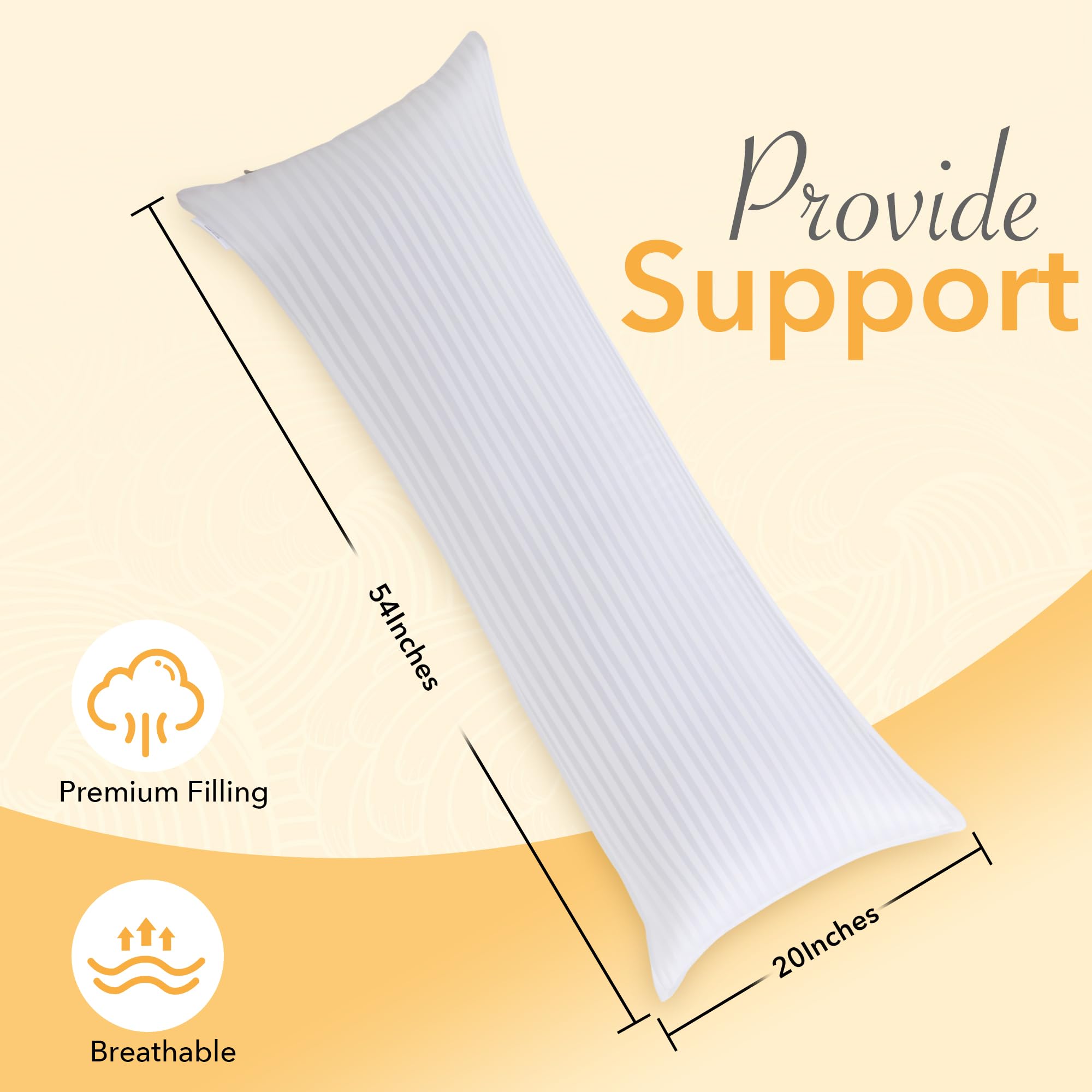 Oubonun Premium Striped Body Pillow, Breathable Cooling Cotton Cover, Soft and Fluffy 3D Down Alternative Microfiber Filled, Long Bed Pillow for Side Sleepers, 20