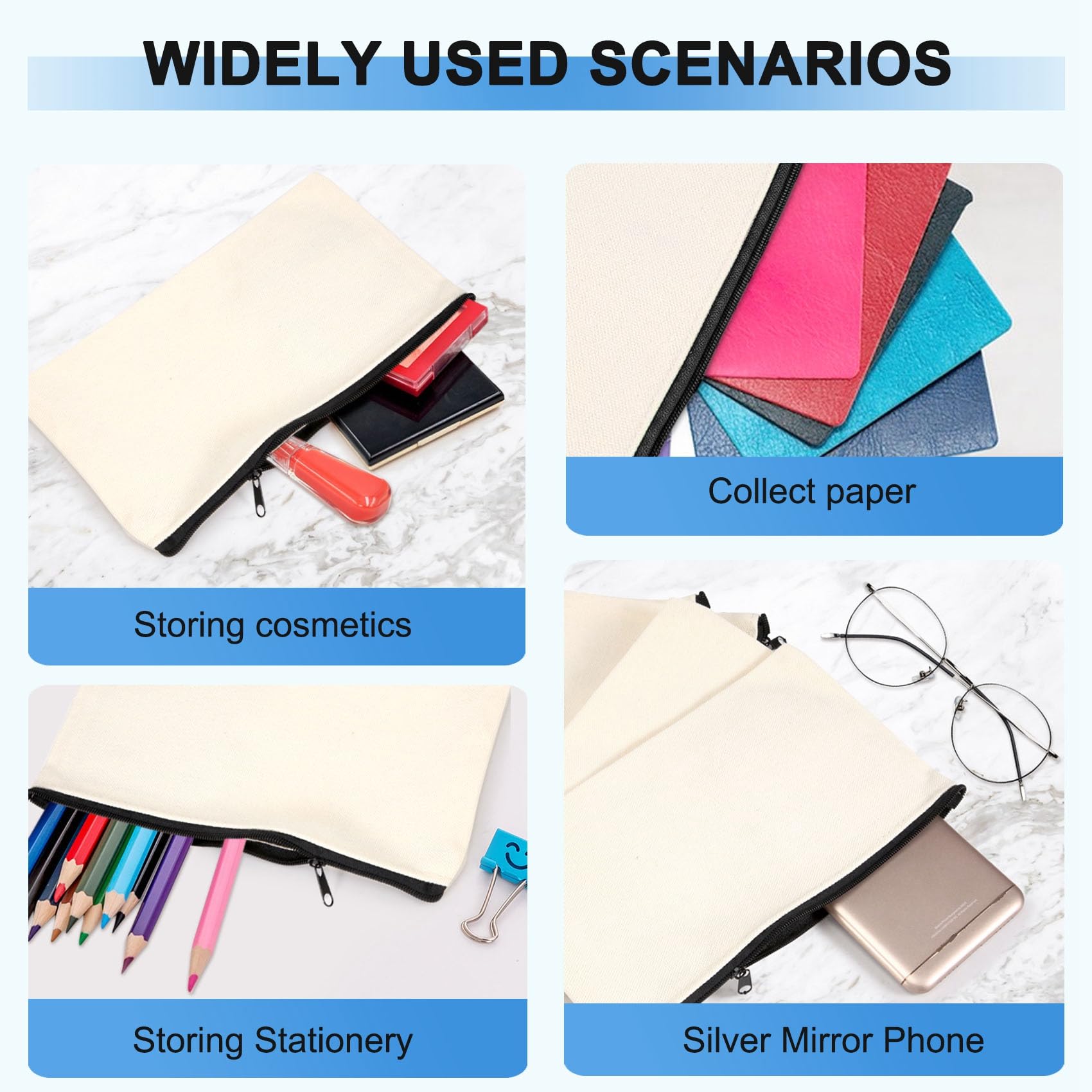 Elqater 50Pcs Canvas Zipper Bag Pencil Case Cosmetic Bag Blank Bag DIY Craft Bag Cosmetic Bag Cosmetic Bag DIY Craft School - Image 3